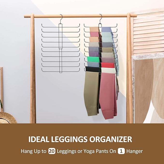 ZEDODIER Legging Organizer for Closet, 2 Pack Rotatable Yoga Pants Hanger for Women's XS-XL and Girls' Leggings, Holds Up to 40 Pairs, Space-Saving Closet Organizers and Storage, Black