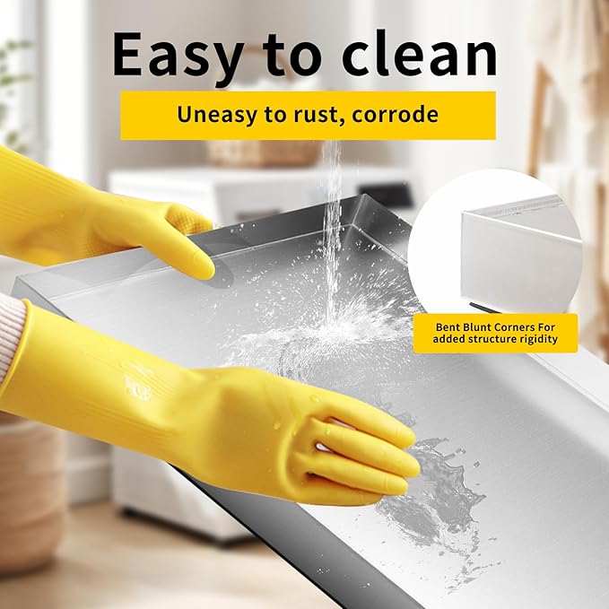 Washing Machine Drain Pan - 27" x 25" x 2.5" - 304 Stainless Steel Heavy Duty Washing Machine Tray No Hole