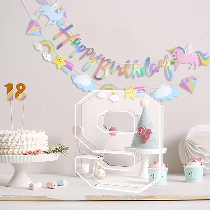 11" Acrylic Number Charcuterie Tray, Fillable Number Charcuterie Box for Food, Reusable Serving Cake Candy Dish Display Tray for Birthday Anniversary Party Decoration (Square Number 9)