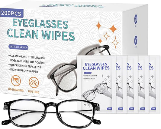 [200 Pack] Large Glasses Cleaner, Lens Wipes for Eyeglasses, Pre-Moistened Individually Wrapped Cleaning Wipes, Eye Glasses Cleaner Wipes for Camera, Phone, Computer, Laptop Screen (4.72 * 5.91 inch)