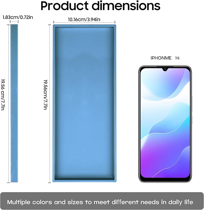 Vanity and Bathroom Tray, 7.7" ABS Countertop Organizer,Waterproof Vanity Tray for Toilet Tank,Perfume,Soap,Keys,Bathroom Accessories,Kitchen and Bath Trays,Non Slip Small Trays,Blue,2 Pack