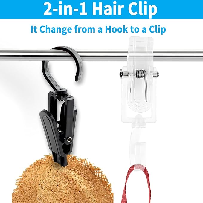 VinBee 20 PCS Laundry Hooks with Clips Super Strong Plastic Home Travel Swivel Hanging Hanger Closet Organizer Clamps Socks Boot Bras Towels for Bathroom Wardrobe Kitchen Office - 4.3 Inches (Clear)