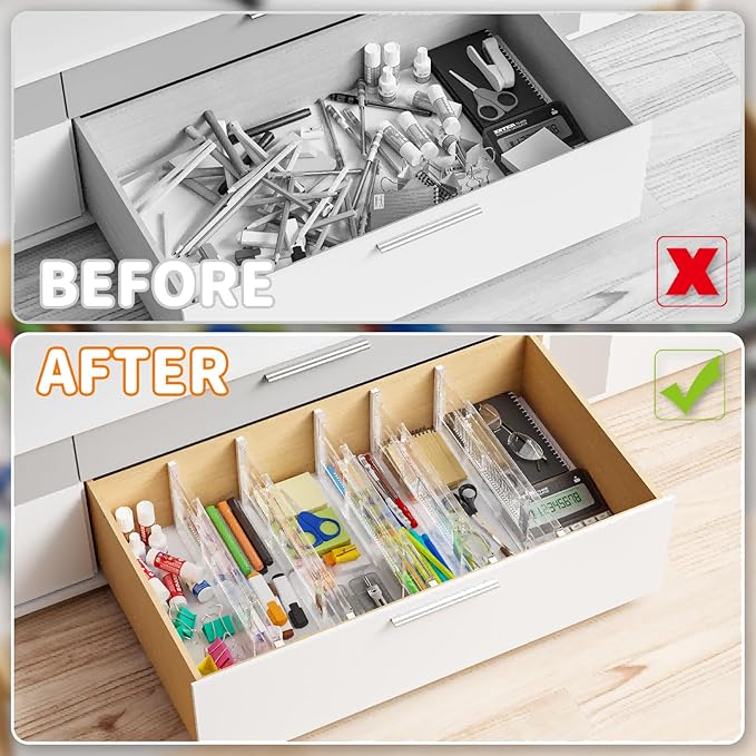 Yieach 5 Pack 6 Inch Tall Acrylic Drawer Divider for Clothes-Expandable from 12.3-18''-Adjustable Dresser Deep Drawer Dividers for Baby Clothing,Underwear,Clear in Drawer Separators for Kitchen,Office