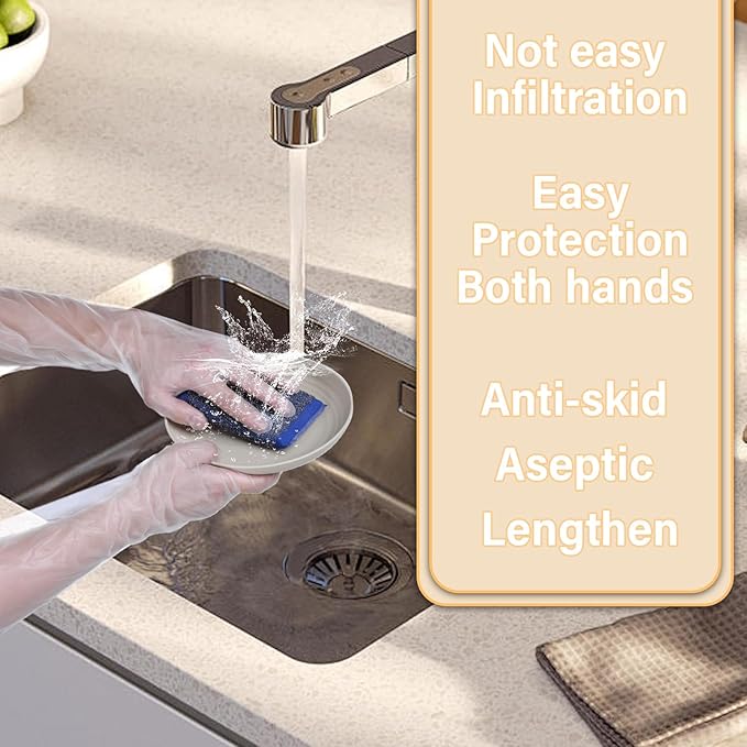 20Pcs Long Disposable Cleaning Gloves 23.6 inches Waterproof Large Long Sleeved Gloves & 50pcs 9.6inches Lightweight Cleaning Gloves for Household Cooking, Dishwashing, Hair Dyeing