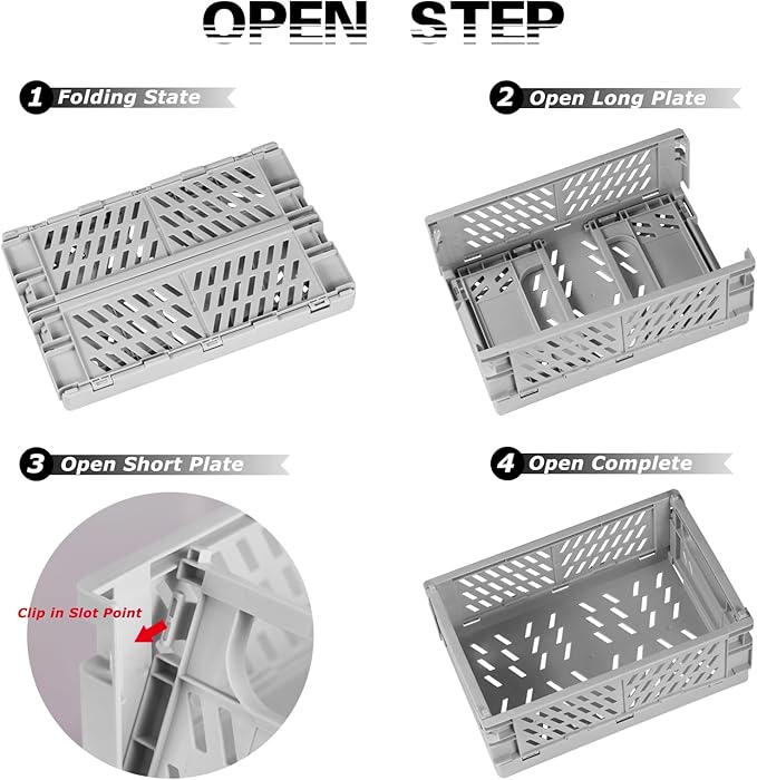 Tixill 2-Pack Mini Foldable Plastic Baskets for Organizing and Storage, Collapsible Storage Crate for Home Kitchen Bedroom Bathroom Office (9.8x6.5x3.8, Grey)