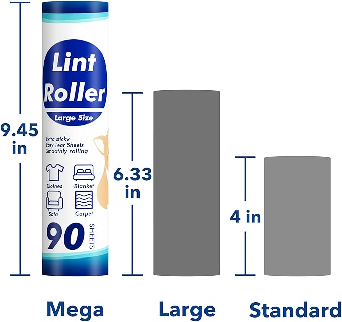 360 Sheets Sticky Lint Rollers Refills for 9.45'' Width Large Lint Roller, Floor Lint Roller Refills