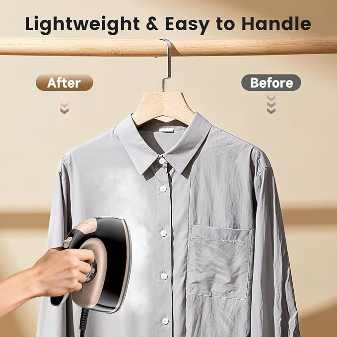 MIYOKO 2-in-1 Mini Travel Steam Iron, 1000W Portable Small Iron for Clothes, with Non-Stick Soleplate, 90ML Water Tank, 25G/Min High Speed Steams, 110-120V for Home Travel Use, Black & Gold