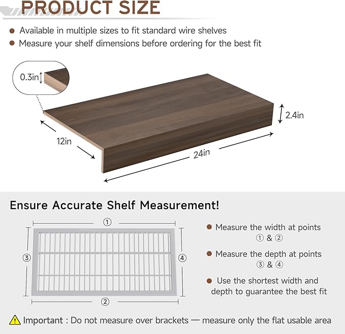 Wooden Wire Shelf Covers for Pantry & Closet – Wire Rack Covers for Shelves, Durable Wood Shelf Covers for Kitchen, Laundry Room, Storage Organization(Walnut,24in*12in)