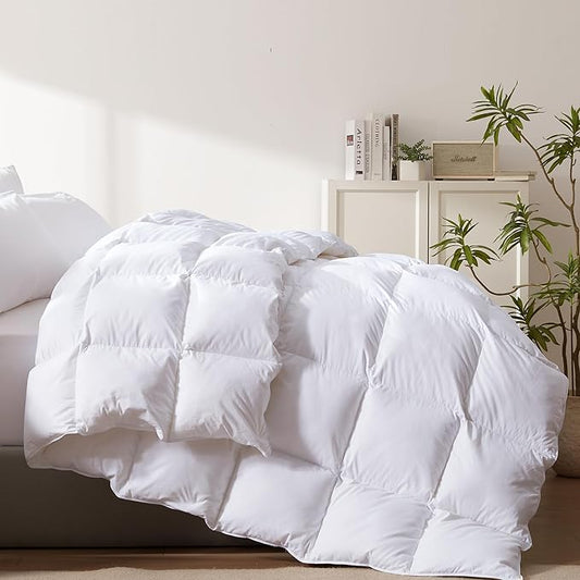 Cosybay Heavyweight King Feather Down Fiber Comforter - White Thicker Winter Duvet Insert, Ultra Soft 100% Cotton Cover, Luxury Hotel Bedding with Corner Tabs, 106"x90"