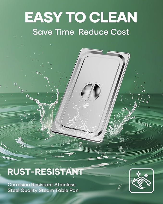 WantJoin Steam Table Hotel Pan Lids - 6 Pack 1/1 1/2 1/3 Full Half Third Size Notched Slotted Cover with Handle for Stainless Steel Metal Tray Set Food Storage Container Commercial Restaurant Warmer