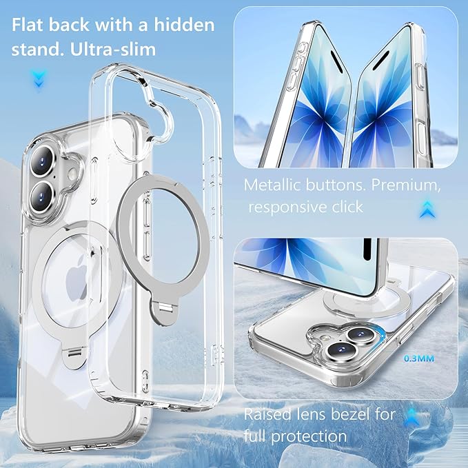 360° Spin Invisible Magnetic Stand for iPhone 17 Case [Military Grade Shockproof] [Compatible with MagSafe] Slim Translucent Matte Phone Case for iPhone 17 (6.3"), Clear