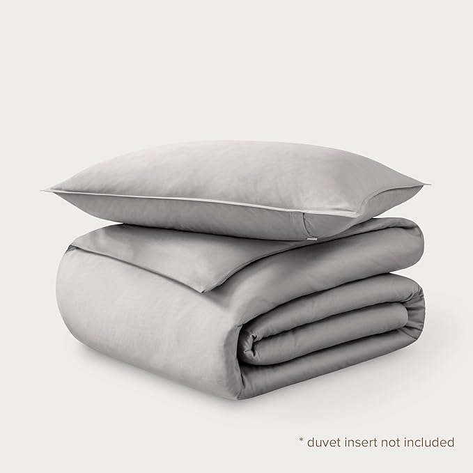 Bare Home 100% Organic Cotton Sateen Duvet Cover Set - Extra Long Size - 400 Thread Count - Smooth Sateen Weave - Warm & Luxurious - Duvet Cover (Twin/Twin XL, Light Grey)