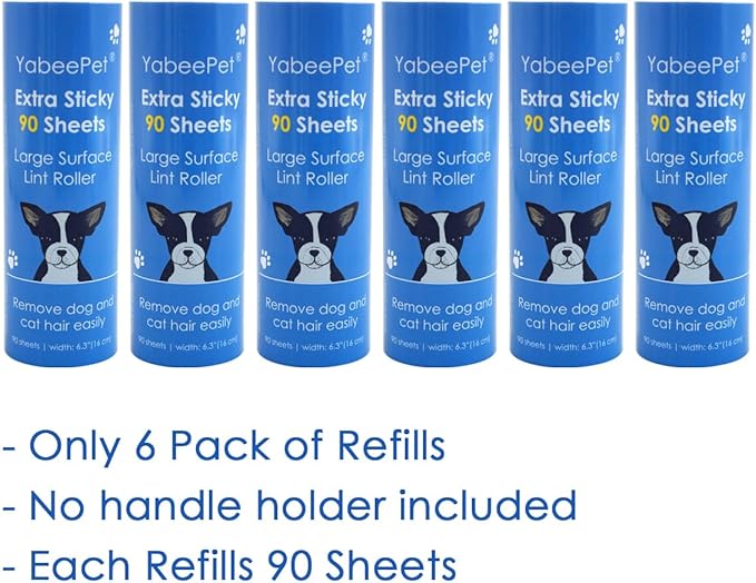 Extra Sticky Large Lint Roller Refills, 6.3'' Giant Lint Roller Refills for Pet Hair, Clothes&Furniture Cleaning, 540 Sheets in Total