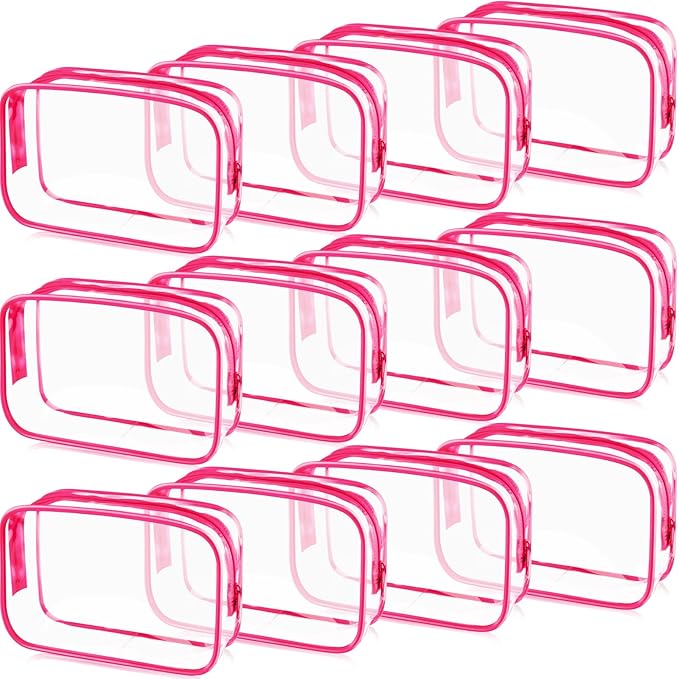 Weewooday 12 Pieces Clear Makeup Bags Cosmetic Storage Bags PVC Zipper Pouches Travel Waterproof Makeup Plastic Case for Women Organizing Toiletries Traveling Bathroom(Small,Rose Red)