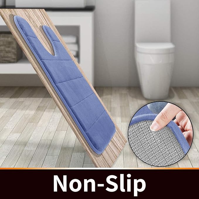Yimobra Memory Foam Toilet Bath Mat U-Shaped, Soft and Comfortable, Super Water Absorption, Non-Slip, Thick, Machine Wash and Easier to Dry for Bathroom Commode Contour Rug, 24 X 24 Inches, Navy Blue
