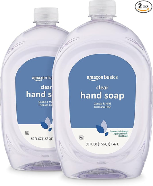 Amazon Basics Gentle & Mild Clear Liquid Hand Soap Refill, Triclosan-Free, 50 Fl Oz (Pack of 2) (Previously Solimo)
