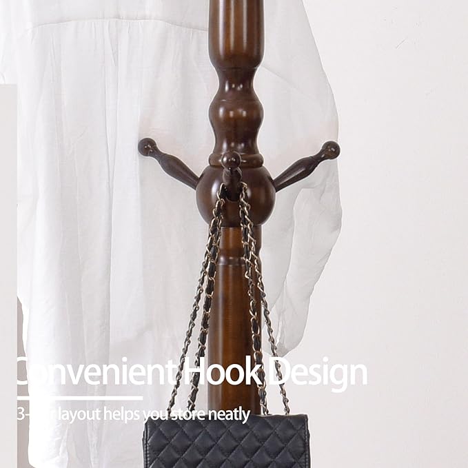 Wood Coat Rack, Heavy Duty Coat Rack Freestanding with 11 Smooth Hooks, Vintage Coat Tree, Clothes Hanger Stand with Stable Disc Base for Entryway, Bedroom (Walnut Brown)