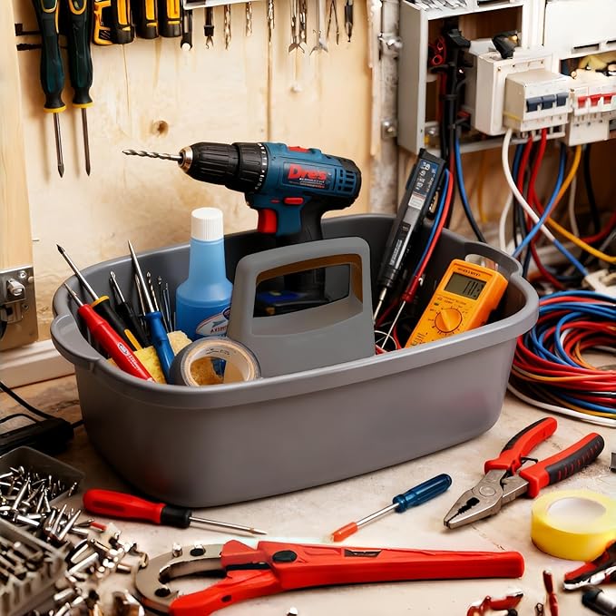 2 Pack Large Cleaning Caddy Portable Shower Basket Supply Organizer with Handle,Plastic Bucket Tool Storage,for Bathroom,Bedroom,Kitchen,Under Sink Storage (Grey)