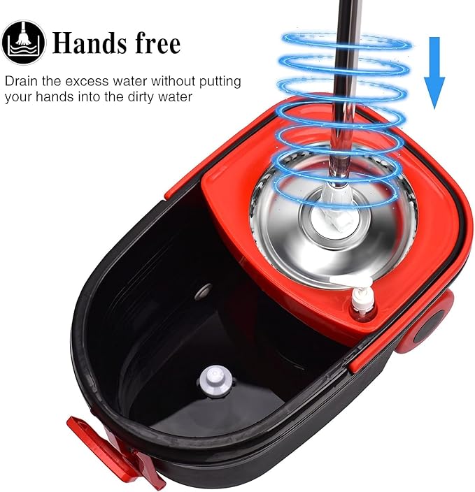 Spin Mop and Bucket with Wringer Set on Wheels, 360° Spinning Mop Bucket System with 3 Microfiber Mop Replacement Heads and 61" Stainless Steel Adjustable Handle for Floor Cleaning (25QT)