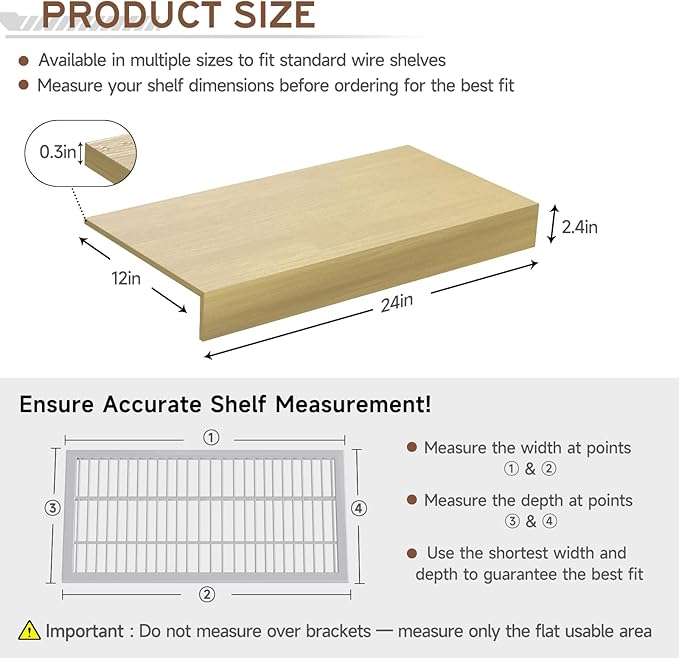 Wooden Wire Shelf Covers for Pantry & Closet – Wire Rack Covers for Shelves, Durable Wood Shelf Covers for Kitchen, Laundry Room, Storage Organization(Yellow Oak,24in*12in)