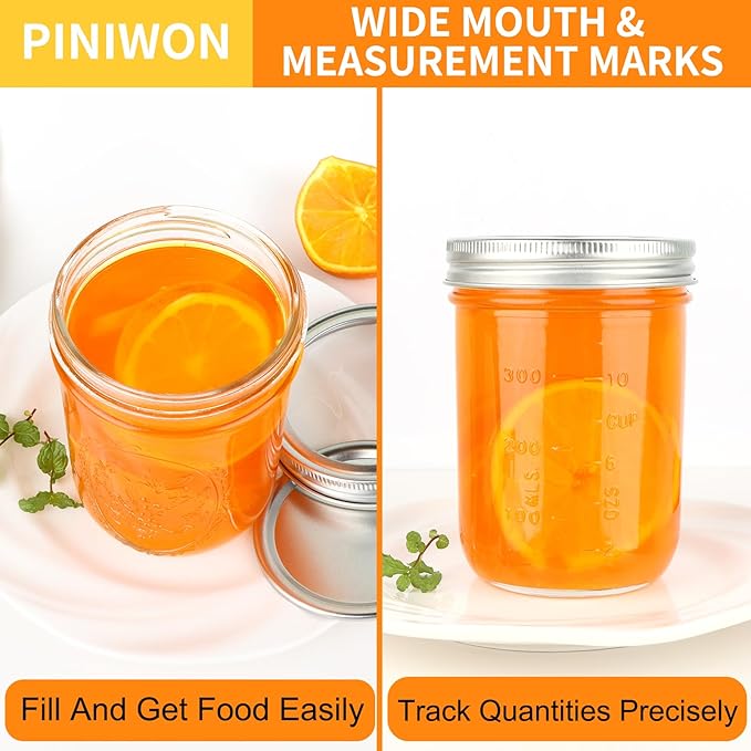 Wide Mouth Mason Jars 16 oz with Airtight Lids and Bands, 6 Pack Canning Jars, Clear Glass Pint Jars for Canning, Fermenting, Pickling, Meal Prep, Overnight Oats