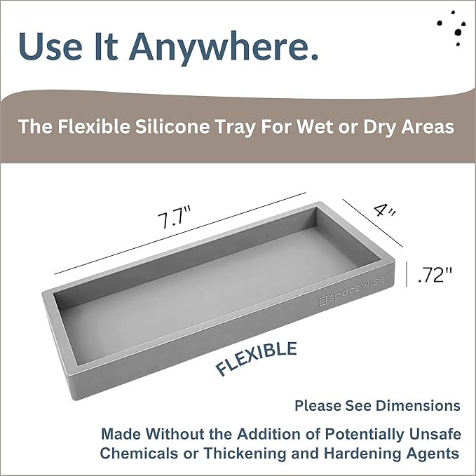 Countertop and Vanity Tray - Small 7.7" Silicone Tray for Soap Dispenser Bottles, Bathroom Trays, Kitchen Sink Soap Trays, Sink Caddy Kitchen Sinks Organizer, Soaps Dish & Sponge Holder Mat