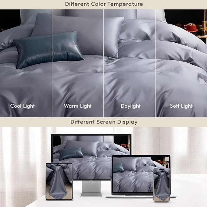 MooMee Duvet Cover Set 100% Extra Long Staple Cotton 600 Thread Count Silky Sateen Smooth Luxury Soft Breathable Durable Hotel Quality Bedding, 3 Pieces (Baby Blue, King 104"x90")