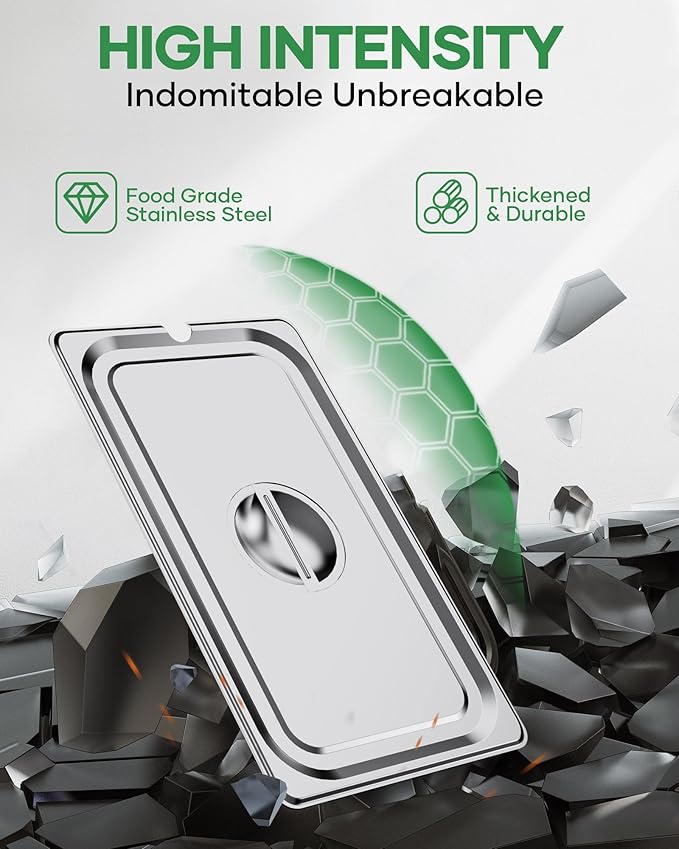 WantJoin Steam Table Hotel Pan Lids - 6 Pack 1/1 1/2 1/3 Full Half Third Size Notched Slotted Cover with Handle for Stainless Steel Metal Tray Set Food Storage Container Commercial Restaurant Warmer