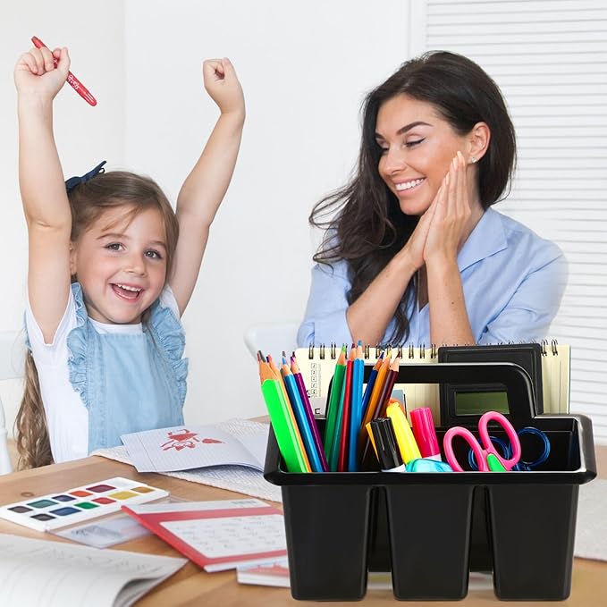 WILLBOND 12 Pcs Classroom Storage Caddies Stackable Utility Caddies with 4 Compartment Plastic Caddy with Handle Portable Storage Bins Organizers for Kids Schools Art Craft Supplies