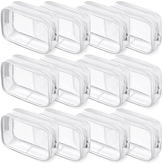 Weewooday 12 Pieces Clear Makeup Bags Cosmetic Storage Bags PVC Zipper Pouches Travel Waterproof Makeup Plastic Case for Women Organizing Toiletries Traveling Bathroom(Large,White)