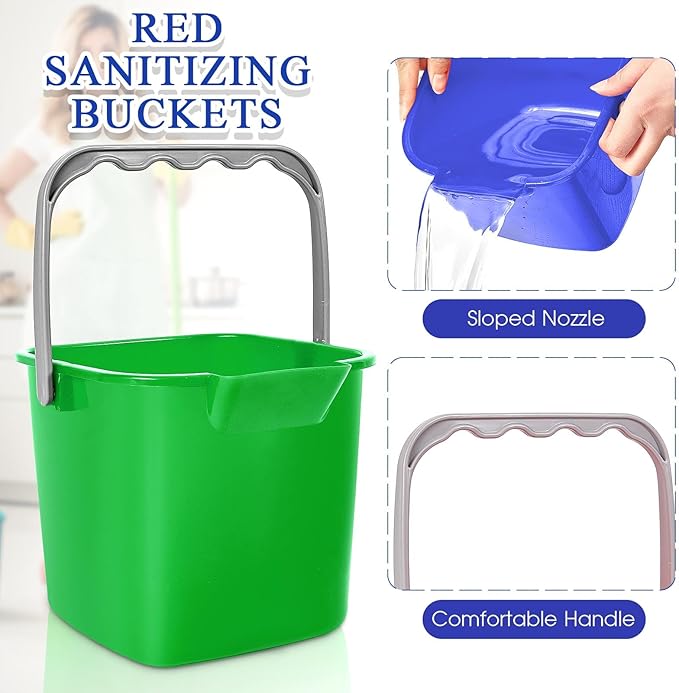 Irenare 12 Pcs Sanitizing Bucket 3 Quart Cleaning Pail Small Detergent Square, Spout and Handle Plastic Utility Sanitizer Buckets for Restaurant Kitchen Home Offices (Multicolor)