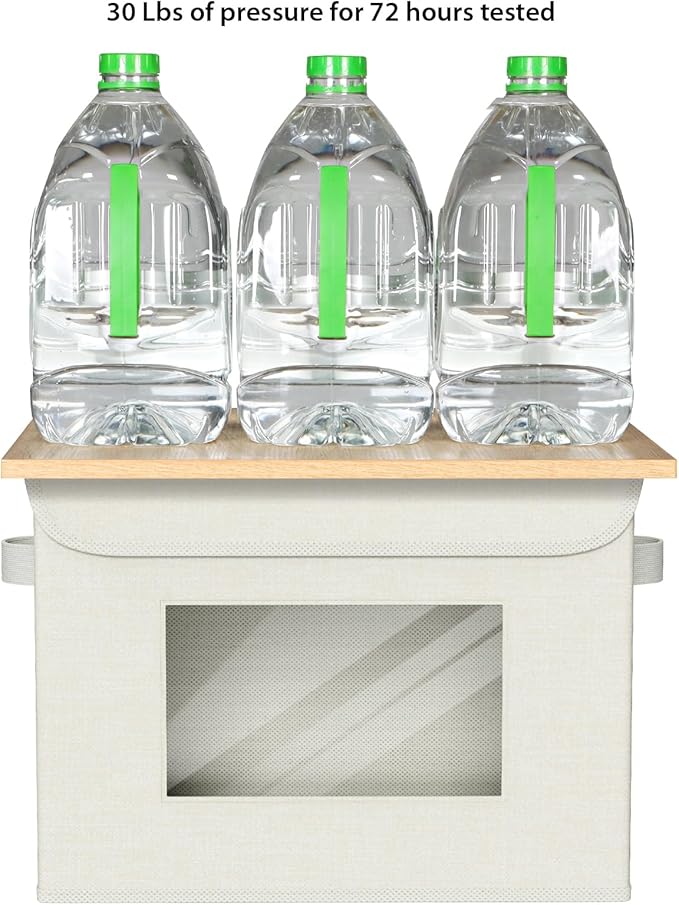 Univivi Fabric Foldable Storage Boxes with Lids [4-Pack] Collapsible Storage Bins for Clothes Closet Organizers with Handles Storage Cube Basket for Home, Office, Bedroom (Beige, 17"" x 12"" x 12"")