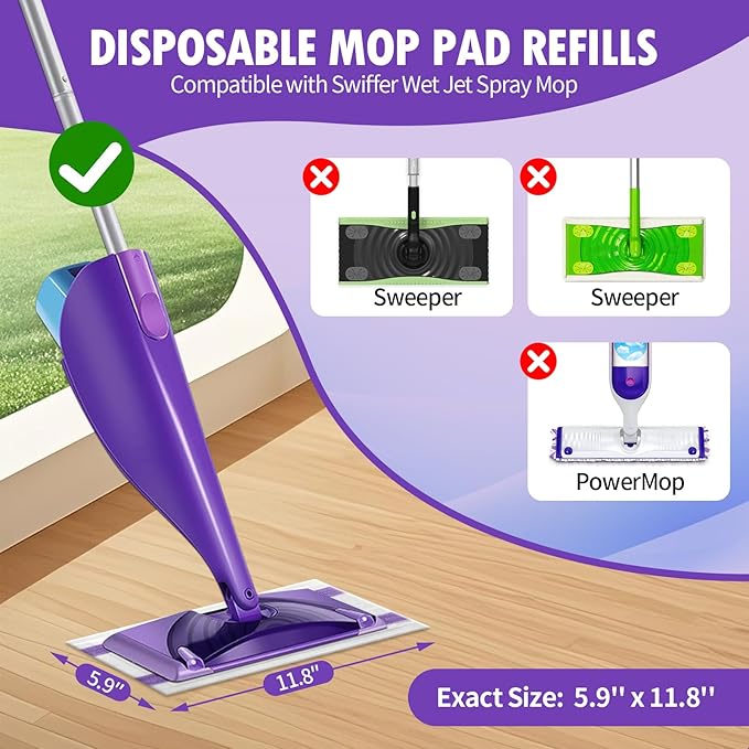 100 Count Disposable WetJet Pads Refills Compatible with Swiffer WetJet Spray Mop, Multi Surface Dry Mop Pads for Hardwood Floor Cleaning, Unscented