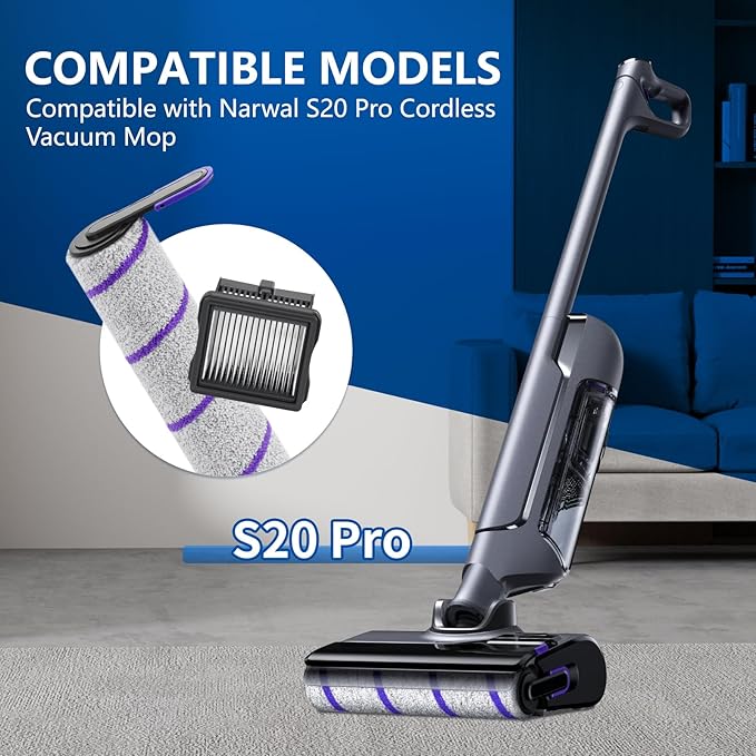 keluke 6 Pack Replacement Roller Brush and Vacuum Filters Compatible with Narwal S20 Pro Wet Dry Vacuum Cleaner,Vacuum Accessories Kit 2 Roller Brush，4 HEPA Filters for Home Cleaning