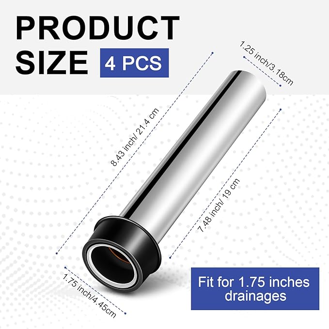 Tatuo 4 Pcs Bar Sink Overflow Pipe 7.48 Inches High Brass Metal Sink Strainer Pipe Dip Overflow Tube Bar Dip Stopper Bathroom Tube Fittings for 1.75 Inch Drains