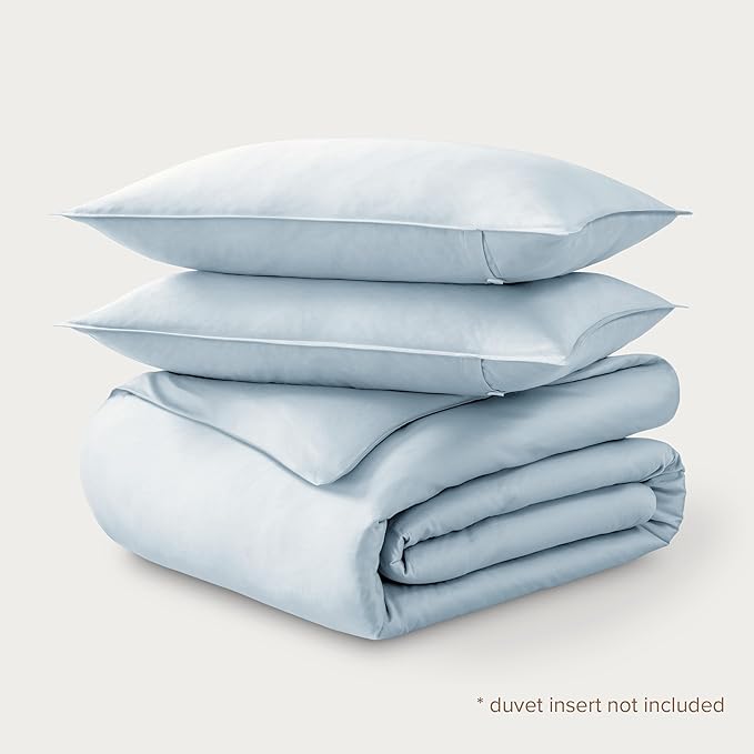 Bare Home 100% Organic Cotton Sateen Duvet Cover Set - Full - 400 Thread Count - Smooth Sateen Weave - Warm & Luxurious - Duvet Cover (Full, Winter Blue)