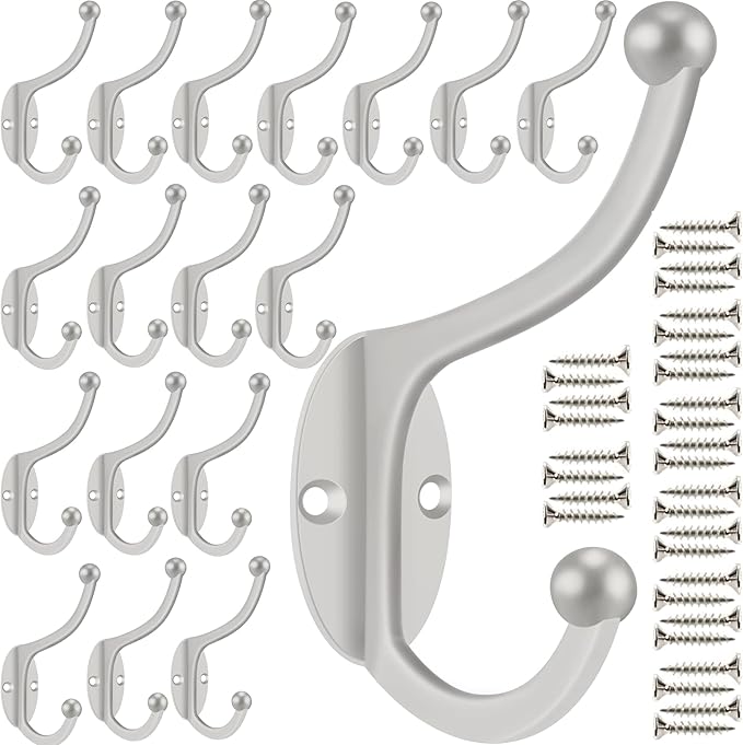 ZEYU Wall Hooks, 20Pcs Coat Hooks Hardware Towel Hooks for Hanging Coats Double No Rust Black Robe Hooks Wall Mounted with Screws for Key, Towel, Bags, Cup, Hat