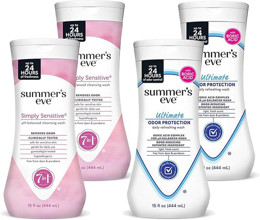 Summer's Eve All-Over Daily Feminine Wash, Simply Sensitive & Ultimate Odor Protection, 15 Fl Oz (Pack of 4)
