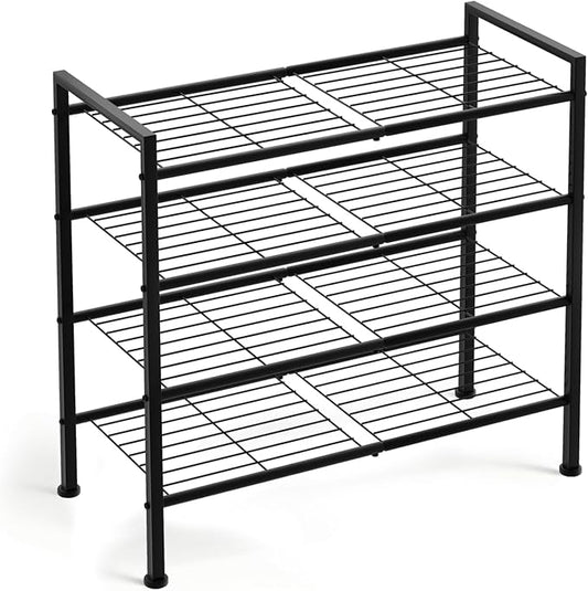 4-Tier Shoe Rack,Metal Simple Shoe Storage Organizer Shelf for Closet,Entryway, Bedroom,Garage (Black, 4 Tier)
