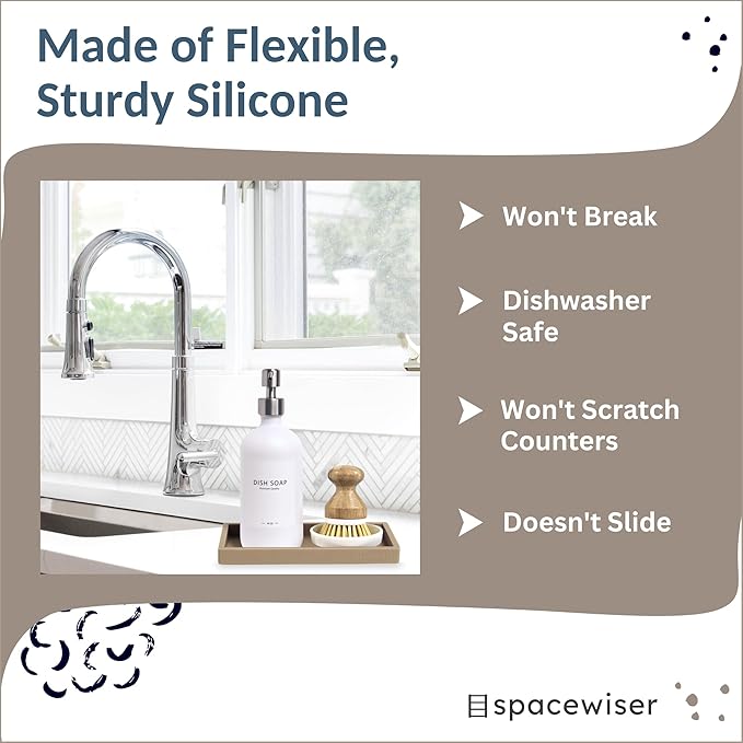 Countertop and Vanity Tray - Small 7.7” Silicone Tray for Soap Dispenser Bottles, Bathroom Trays, Kitchen Sink Trays, Sink Caddy Kitchen Sinks Organizer, Soap Dish & Sponge Holder Mat