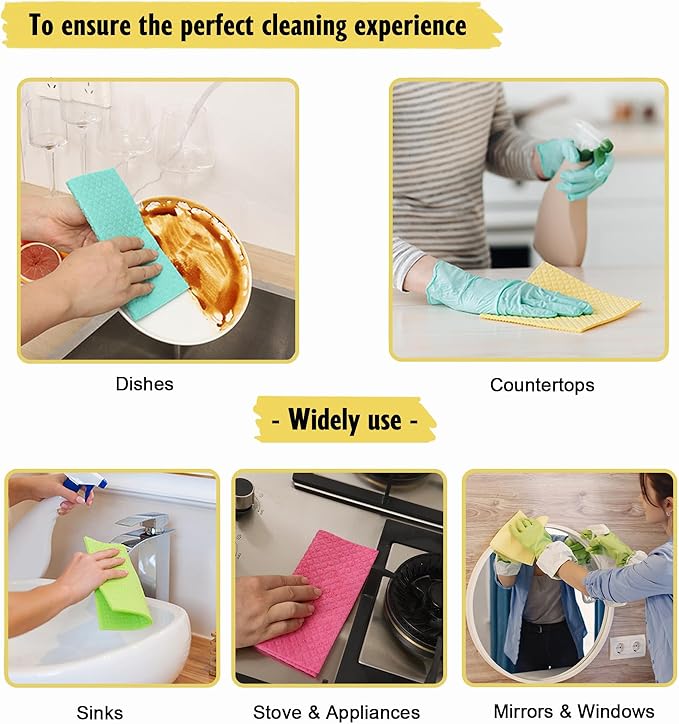 Swedish Dish Cloths - 10 Pack Reusable Kitchen Dishcloths - Ultra Absorbent Dish Towels for Washing Dishes - Cellulose Sponge Cloth Cleaning Rag - Assorted