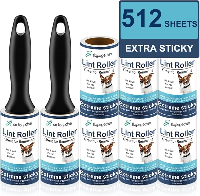 Lint Rollers for Pet Hair Extra Sticky, Dog Cat Pet Hair Remover Couch Lint Roller Travel Size Lint Remover for Clothes, 2 Reusable Handles+8 Lint Roller Refills Pack, 512 Sheets Total