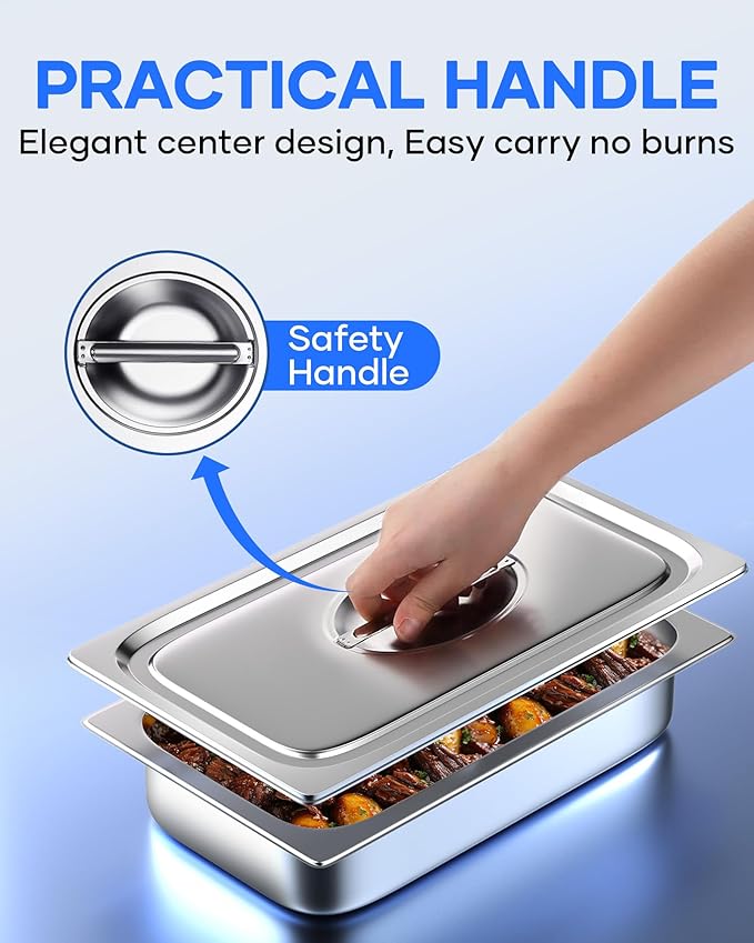 WantJoin Steam Table Hotel Pan Lids - 6 Pack 1/1 1/2 1/3 Full Half Third Size Notched Slotted Cover with Handle for Stainless Steel Metal Tray Set Food Storage Container Commercial Restaurant Warmer