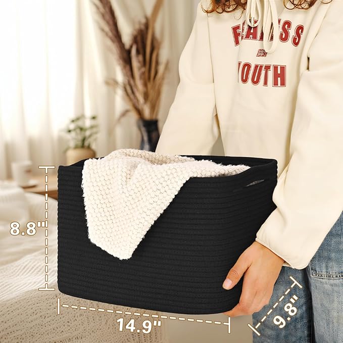 Woven Storage Baskets, Baskets for Organizing, 3 Pack Woven Basket for Storage, Decorative Storage Bins Baskets for Shelves, Towel, Toy, Book, Closet, Baby 14.96"×9.8"×8.85"