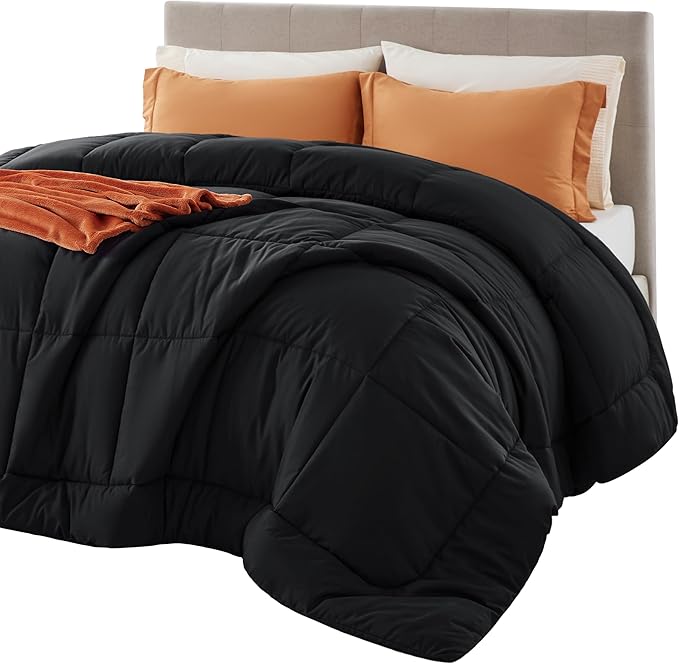 Bedsure Comforter Duvet Insert - Quilted Comforters Oversize Queen Size, All Season Duvet, GentleSoft Down Alternative Bedding, with 8 Tabs, Gifts for Women/Men, Black, Oversize Queen 98 x 98 Inches