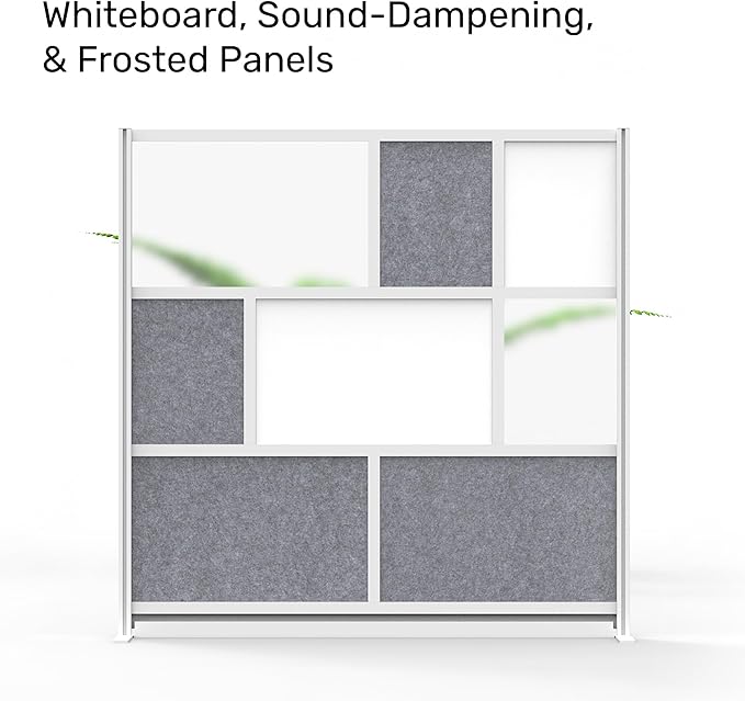 Workflow Modular Wall | Room Divider with Whiteboard, Sound Dampening, & Frosted Acrylic Panels | Expandable Office Partition for Privacy & Stability (70" x 70")