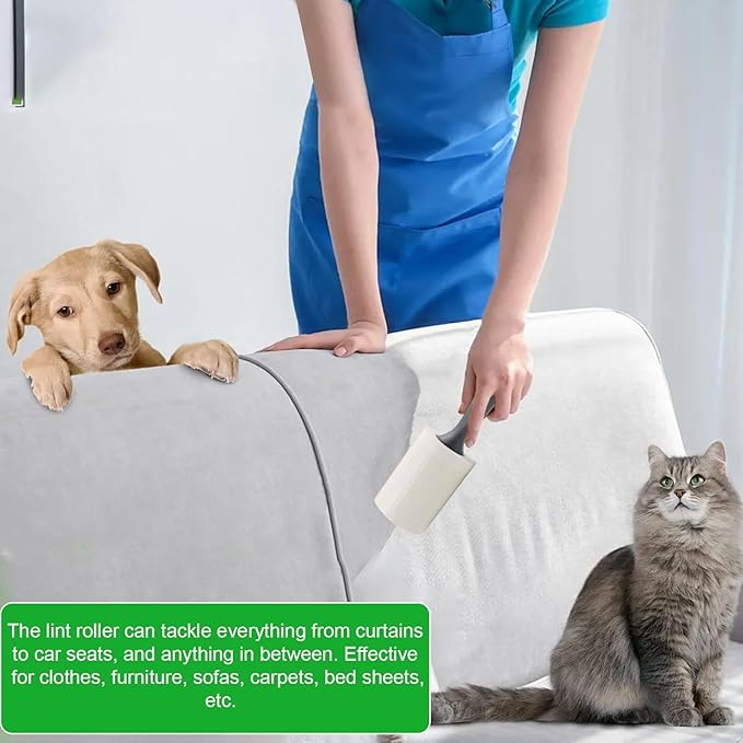 Lint Roller for Pet Hair 500 Sheets Extra Sticky Pet Hair Remover for Clothes Furniture Carpet Cleaner Cars Dogs Travel-Friendly Grip Handle Blue