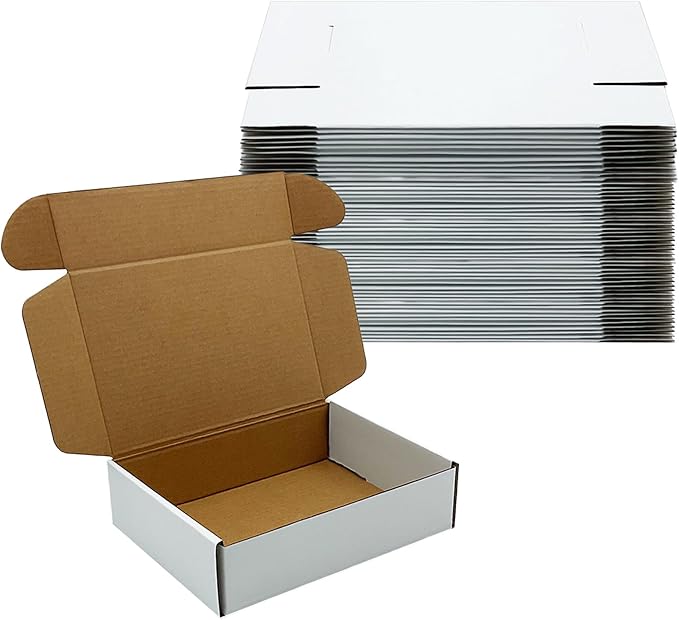 White Shipping Boxes 8x5x2 inch 50 Pack,Corrugated Boxes Mailer Packaging for Mailing Small Business，E-Commerce Gift Boxes for Wrapping Present Moving Storage Heavy Duty Recycled Cardboard Boxes