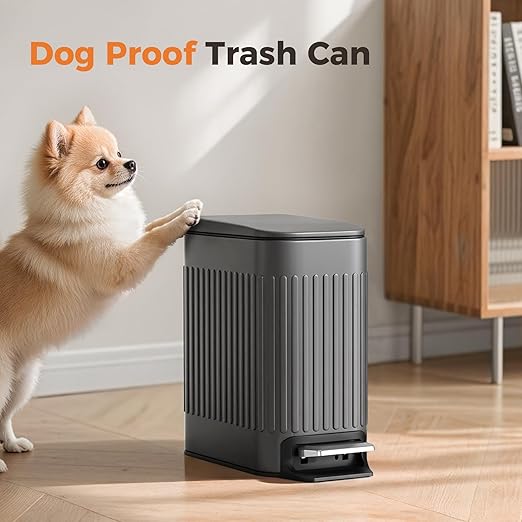 TrashAid Small 1.6 Gallon Stainless Steel Trash Can with Removable Inner Bucket, Grey, Hands Free Step Pedal Design