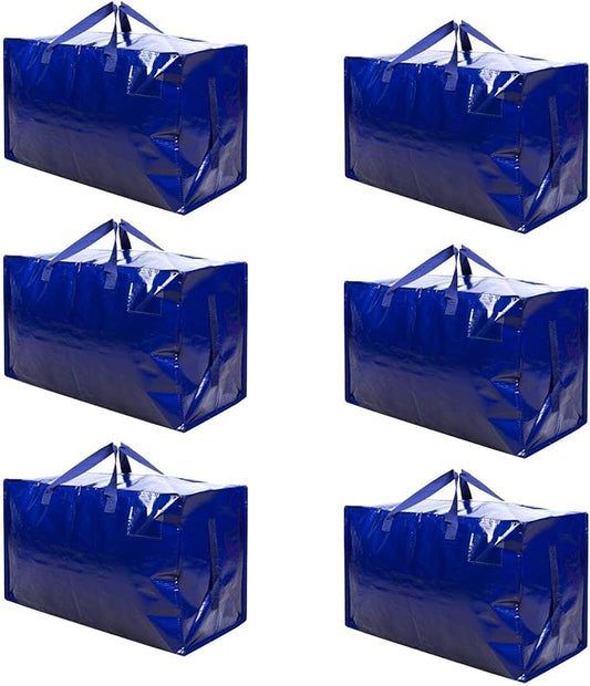 VENO 6 Pack Moving and Storage Bags, Heavy Duty, Alternative to Moving Boxes, Large Packing Totes Supplies for College Dorm Room with Zipper for Clothes, Wide Open Design (Blue, 6 Pack)